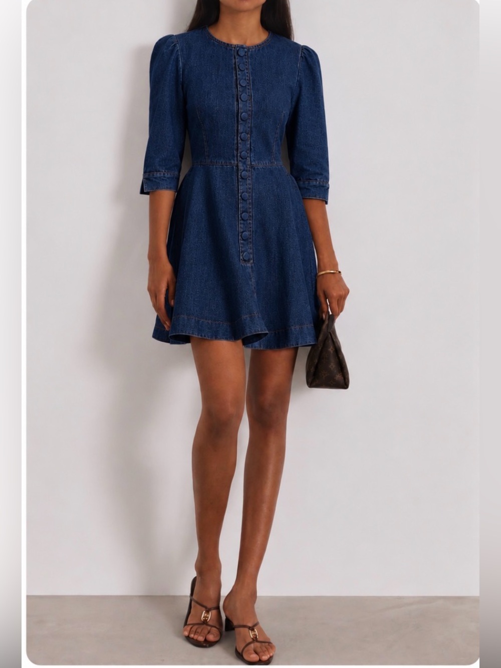 Vita Grace Roma Elegant Denim Day Dress Blue Cotton Button Down S Minimalist